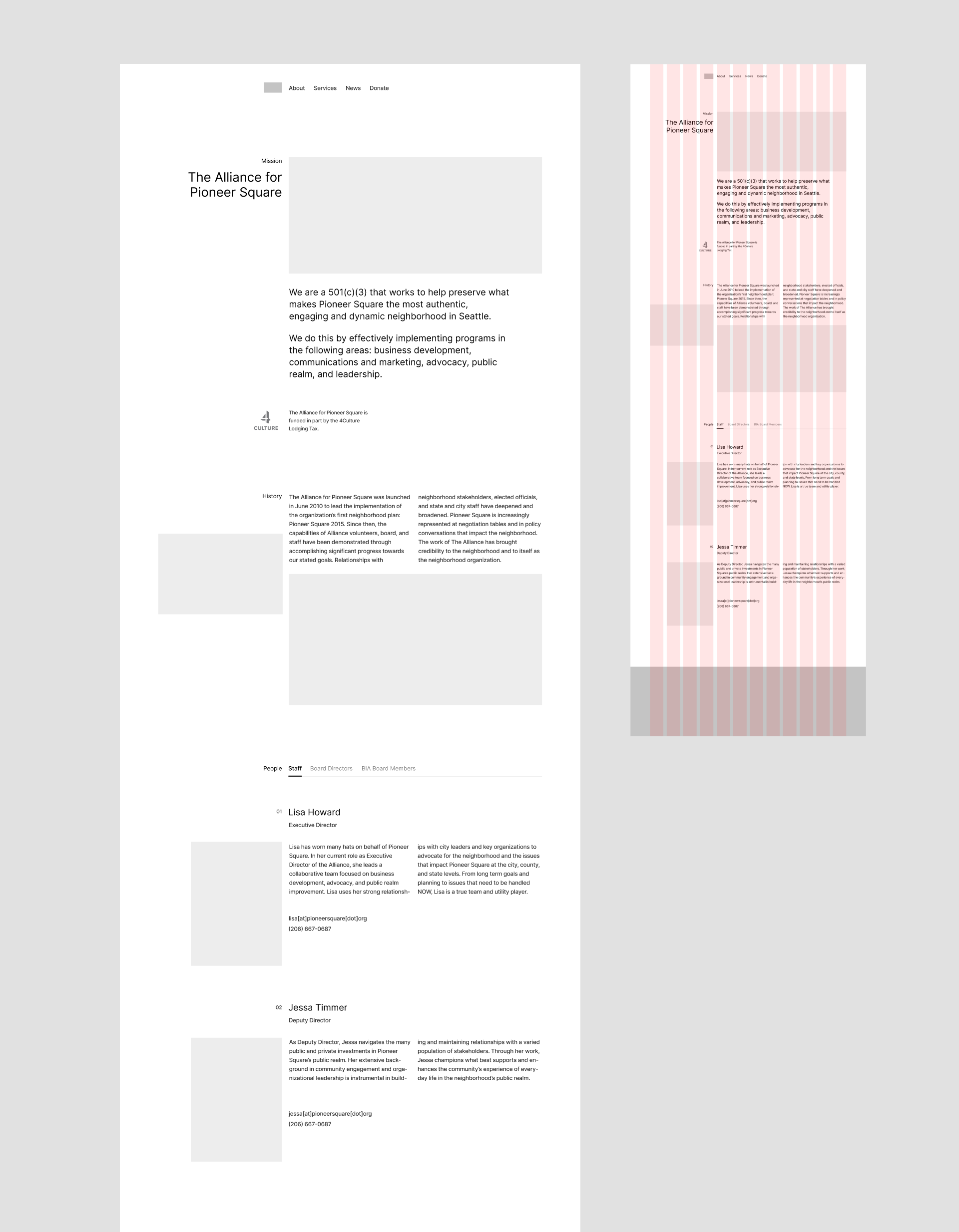 About page wireframe with the axial grid