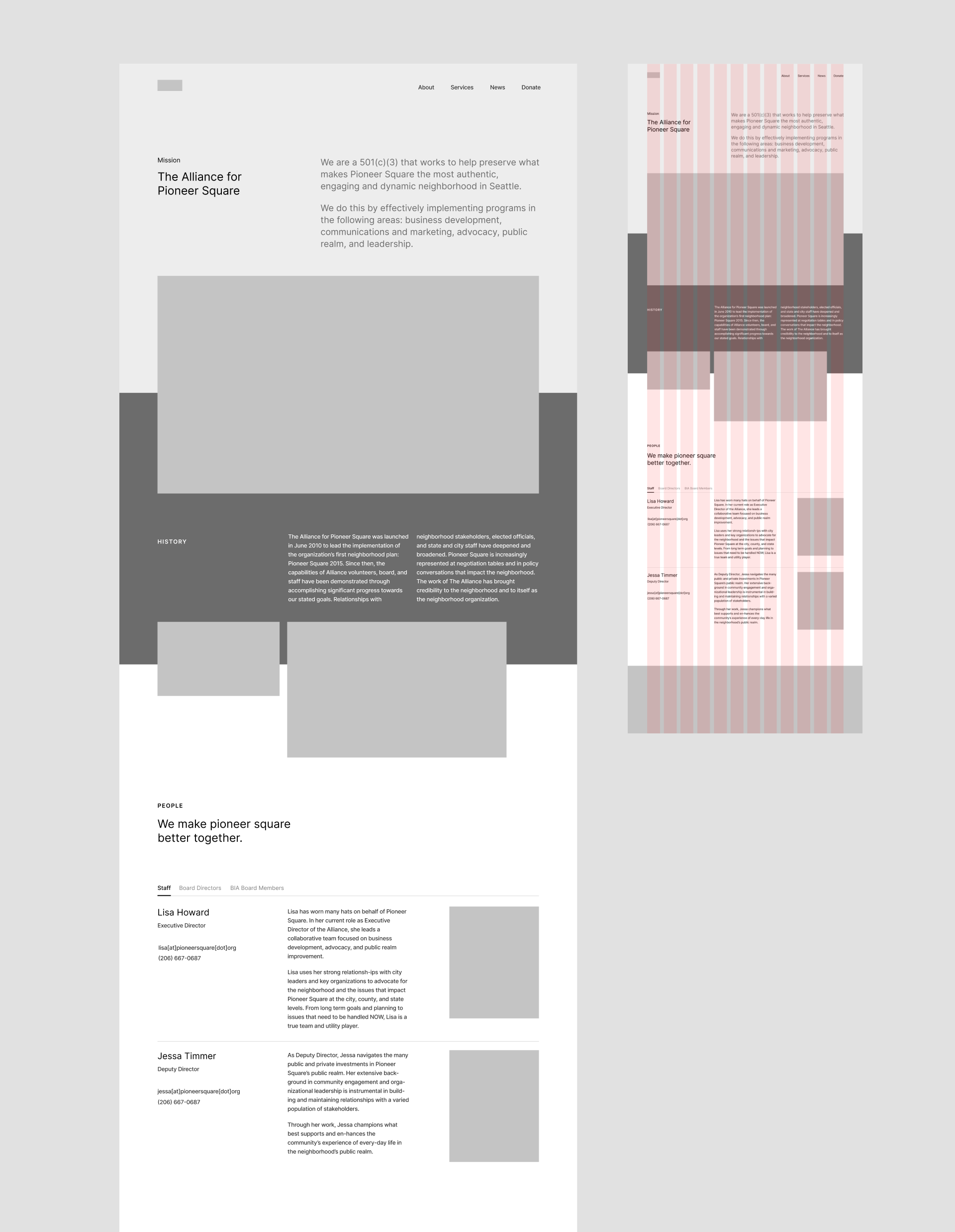 About page wireframe with the classic grid