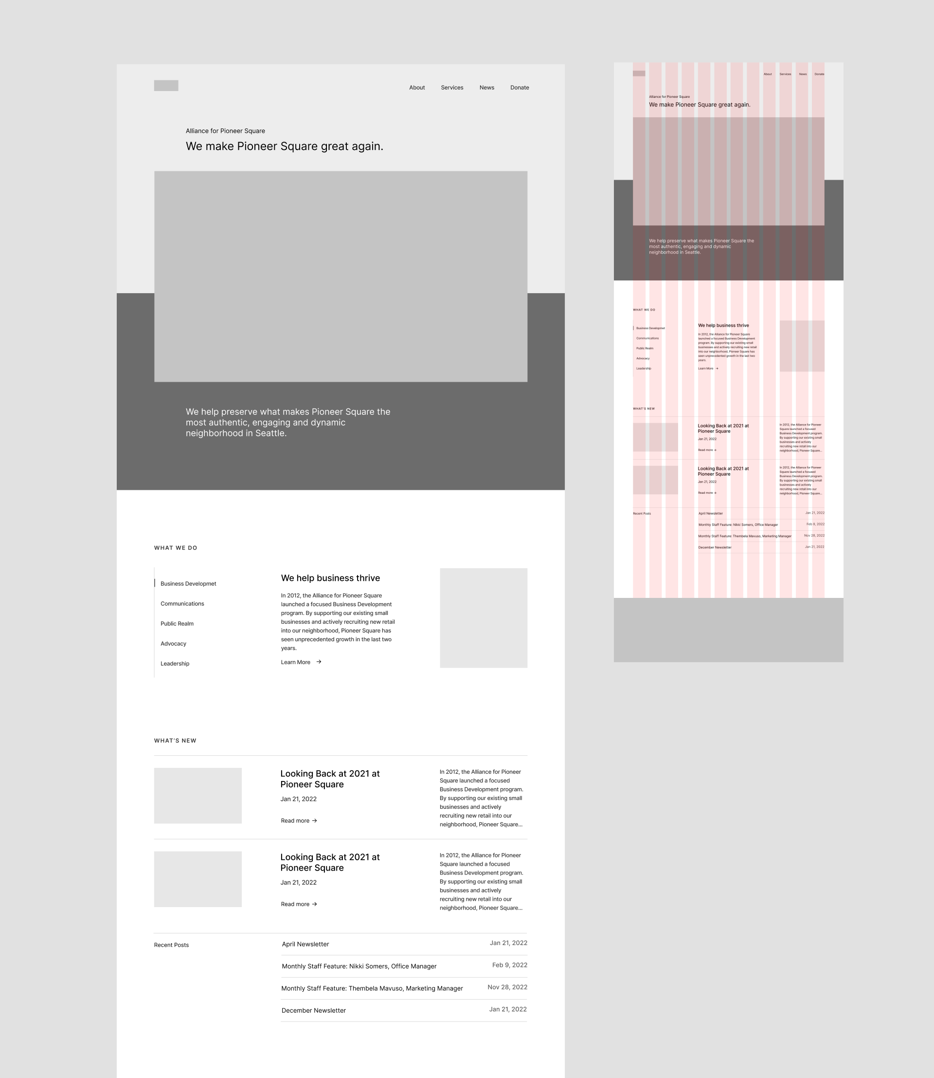 Homepage wireframe with the classic grid